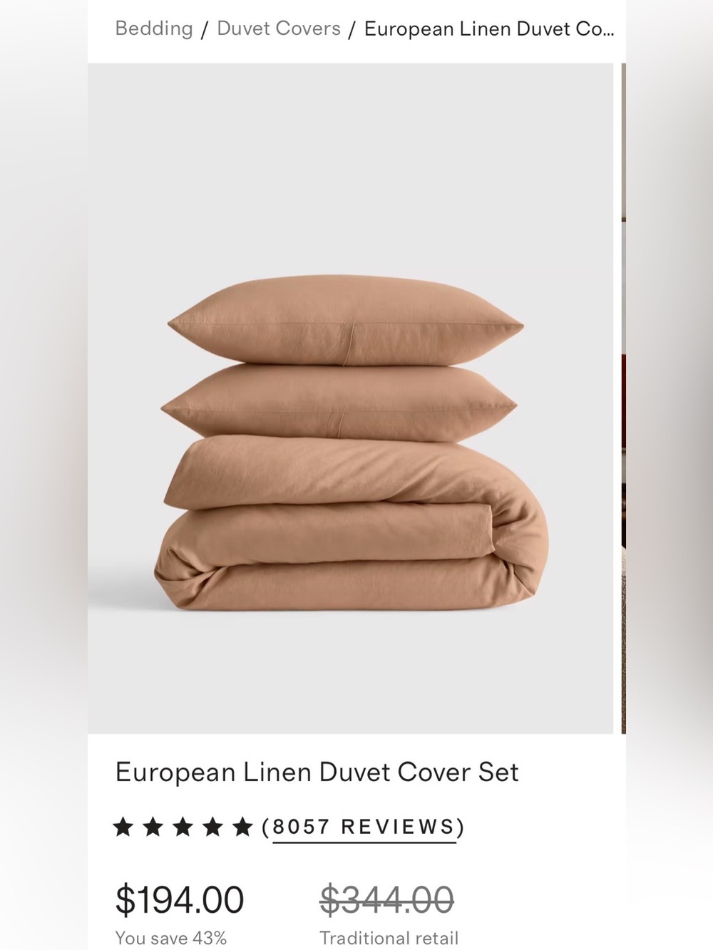 Quince Linen Duvet Cover Set in Dusty Peach